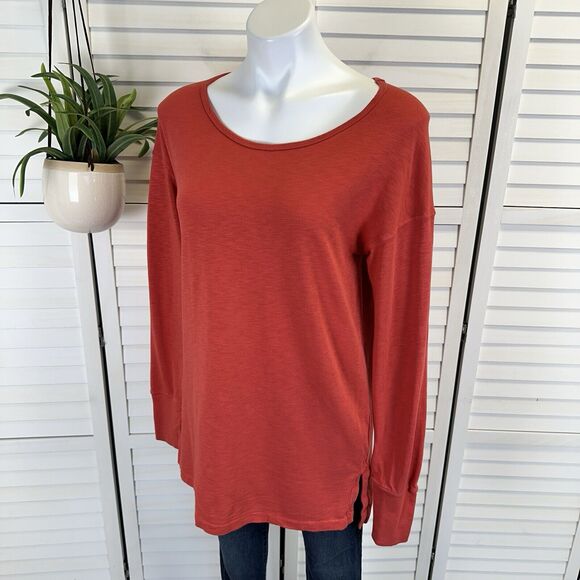 American Giant Premium Slub‎ Crew Tee Long Sleeve Red-Orange Knit Top Size M - Picture 1 of 9